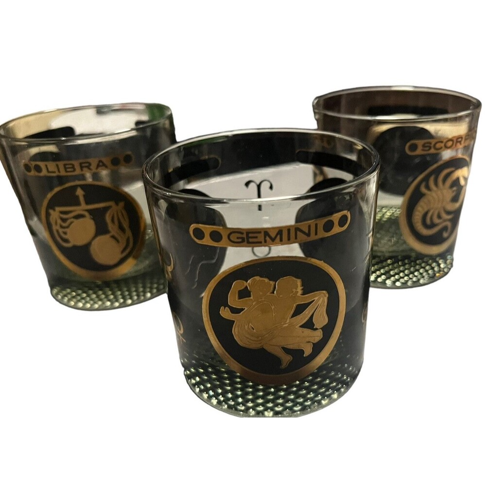 3 MCM Zodiac Rocks Glasses  Gemini Taurus Aries Scorpio Sagittarius Libra